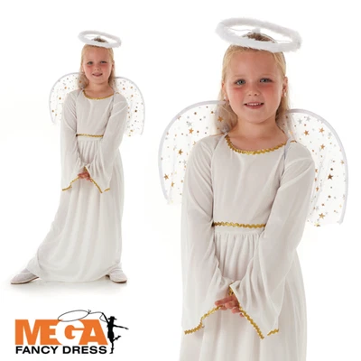 Girls Heavenly Angel Kids Costume Nativity Christmas Fancy Dress Childs Outfit  - Image 1 of 4