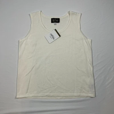 BOB MACKIE Wearable Art Tank Top Womens M White Tight Knit Sleeveless Shirt NWT - Image 1 of 4