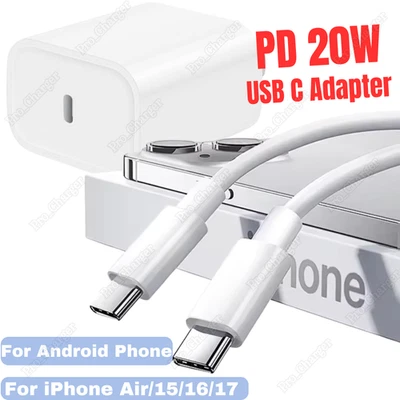 Para iPhone Air 17 16 15 Samsung Cargador Rápido 20W USB-C Adaptador de Corriente Tipo C Cable Foto 1 de 4
