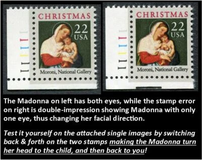 CHRISTMAS - TWO MORONI MADONNA + CHILD - 1987 Scott 2367 with FREAK ERROR (232c) - Image 1 of 4