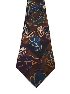 417 by Van Heusen Neck Tie Mens Brown Blue Burgundy Fall Leaves Abstract Art - Picture 1 of 12