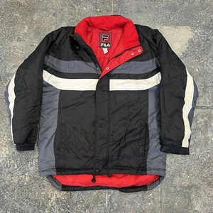 Vintage Fila Puffer Jacket Full Zip Tech Outdoor Winter Coat Red Black - Picture 1 of 18