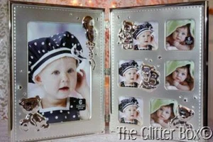 Cupecoy Tedd Bear klappbarer Doppel-Fotorahmen mit 7 Öffnungen 5 x 7 versilbert - Bild 1 von 1