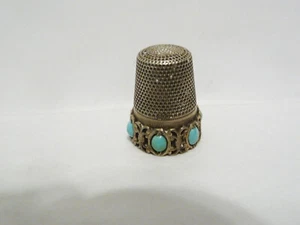 FINGERHUT VINTAGE SILBER 800 BAND MIT TÜRKIS CABOCHON - Bild 1 von 6