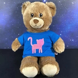 Build A Bear BAB Oso de Peluche Marrón 16" con Camisa Azul Rosa Gato Peluche Relleno - Imagen 1 de 10