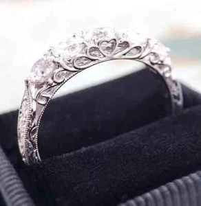 Fede Nuziale 2Ct Taglio Rotondo Stile Art Deco Creato in Laboratorio Diamante Oro Bianco 14K FN - Foto 1 di 10