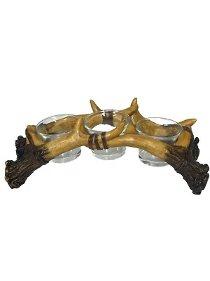 Cuerno de ciervo rústico de resina 3 candelabros votivos cabaña de troncos decoración de albergue Foto 1 de 4