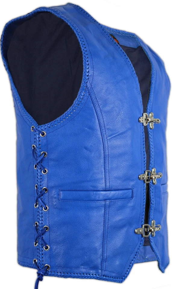 MDM Blaue Lederweste Bikerweste Motorrad Kutte Biker Chopper Clubweste Rockerweste