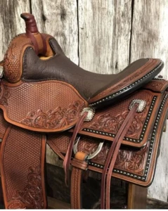 Western ranch saddle color mohagany with black combination 16''eco leather - Picture 1 of 3
