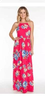 Everly Sleeveless Halter Neck Pink Floral Print Maxi Dress. Size Small. Vacation - Image 1 of 4