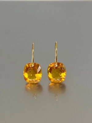 Citrine Earrings 925 Sterling Silver Yellow Cushion Dangle Earrings Gift For Her - Image 1 of 4