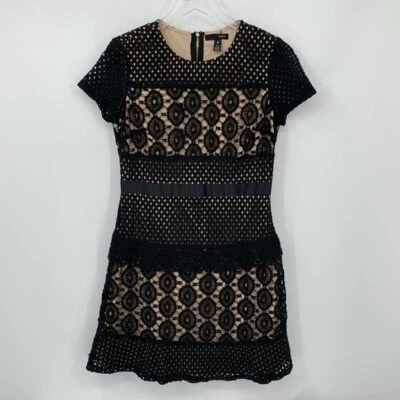 Aqua crochet lace shift dress black nude mini short sleeve peplum Medium - Image 1 of 4