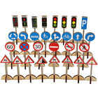 Kids Toys Play Traffic Signs Wooden Street Signs Set Traffic Light Barricade Toy