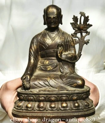 8.8" Antiguo Budismo Tbetano Cobre Dorado Gurú Maestro Buda Escultura Estatua Foto 1 de 4
