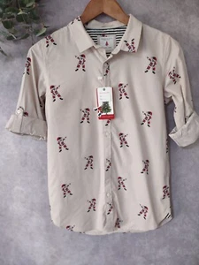 Denim & Flower Ricky Singh Ivory Red Santa Button Up Shirt Boys Size 13/14 - Picture 1 of 8