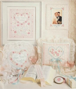 Cross Stitch Two Hearts United Wedding Samplers Vintage Pattern - Picture 1 of 2