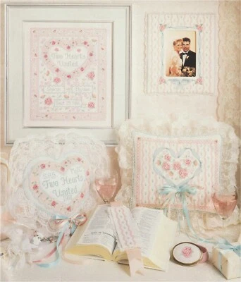 Cross Stitch Two Hearts United Wedding Samplers Vintage Pattern - image 1 of 2