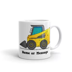 Personalized Skid Steer Mug. Custom Ceramic Coffee Mug with Yellow Skid Steer - Picture 1 of 7