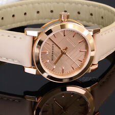 BURBERRY City Womens 26mm Swiss Made Watch, Rose Gold Dial, Beige Leather Band