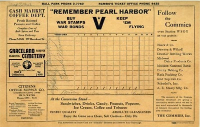 1942 Remember Pearl Harbor Wilder & Wilder 7.25x11.25 BB Score Card- 4 sig - JSA - Image 1 of 3