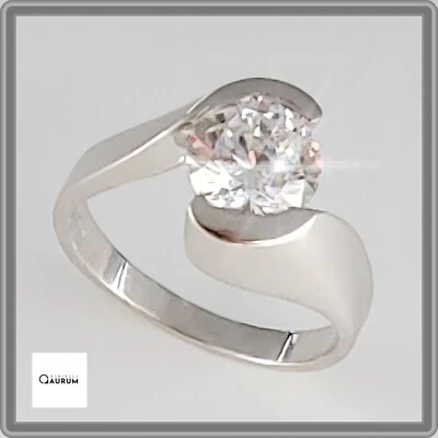 Anello solitario in argento 925 da donna Gioiello Fidanzamento rodio oro bianco - Immagine 1 di 4