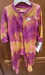 NWT Nike Baby Girl Footed Sleeper Pajamas One Piece Size 9 Months PINK & GOLD - Picture 1 of 3
