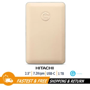 Hitachi G-DRIVE 2.5" USB-C Portable External Hard Drive Gold 1TB 7200rpm 0G04843 - Picture 1 of 9