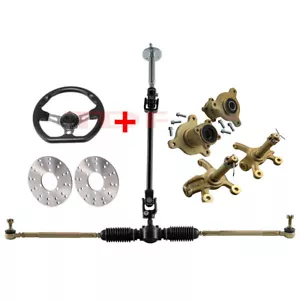 Go Kart Front Steering Wheel Assembly Shaft Tie Rod 3 Stud Hub Spindle ATV Quad - Picture 1 of 12