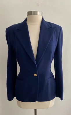 Vintage Ralph Lauren Purple Label Blue Wool Blazer Jacket Gold Buttons Sz 6 - Image 1 of 4