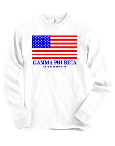 Camiseta Gamma Phi Beta Bandera de EE. UU. Bella + Lona Mangas Largas NUEVA - Imagen 1 de 2