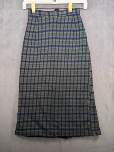 Vintage 60's 70's Knit Plaid Green Skirt Girls Size 10 - Picture 1 of 9