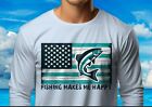 T-shirt de pêche vintage drapeau américain, t-shirt de pêche à manches longues, cadeau