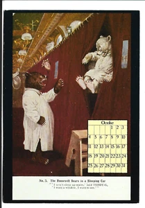 N0.3 THE ROOSEVELT BEARS IN A RR SLEEPING CAR,OCT CALENDAR-REPRO 1987 - Picture 1 of 1
