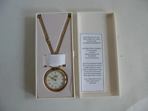 NIB 1998 Avon Precious Moments Pocket Watch Pendant & Necklace W/ Box Gold - Picture 1 of 5