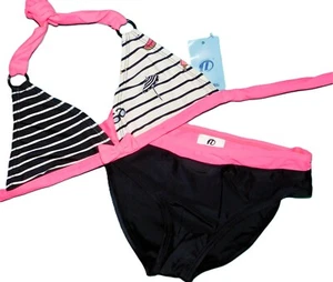NWT GIRLS 10 BLACK & WHITE SUMMER THEME HALTER BIKINI - Picture 1 of 2