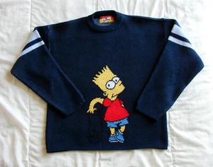 Vintage 2000 The Simpsons Bart Colorful Intarsia Knit Sweater Size Youth 14 - Bild 1 von 8
