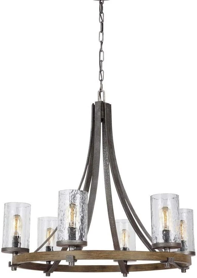 Feiss F3134/6DWK/SGM Angelo Glass Chandelier Lighting with Shades, Iron, 6-Light - Image 1 of 1