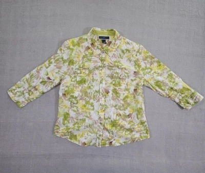 Karen Scott Pearl Button-Up Shirt Women's Large Floral 100% Cotton Office Casual - Image 1 of 4