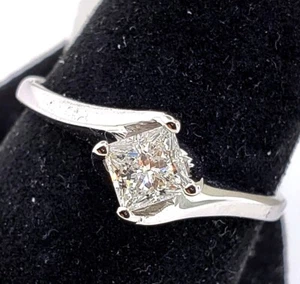 Vintage Certified 1/2 Carat Natural Princess Cut Diamond F VS2 ByPass Ring Sz 8 - Picture 1 of 12