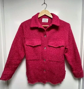 Zara Girls Jacket Shirt Size 11-12 Hot Pink Shacket Button Down Overshirt - Picture 1 of 6