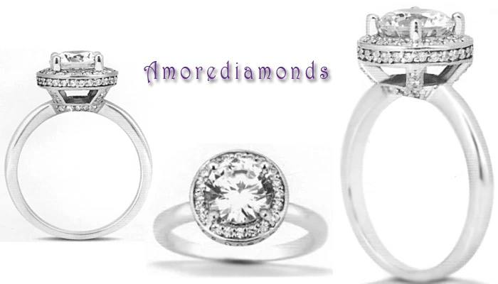 1.01 ct D SI natural round diamond antique bezel halo engagement ring white gold - Image 1 of 1