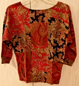 NWOT Chaps Petites Multi Color 3/4 Sleeve 100% Cotton Knit Top Women PS - Picture 1 of 9
