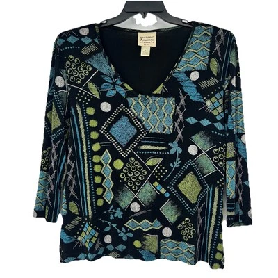 Top tejido ajustado artístico renacentista vintage negro azul arte para usar talla PL Foto 1 de 4