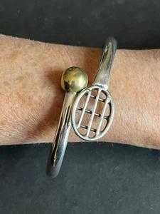 Vintage Taxco Mexico Sterling Silver Tennis Ball Bypass Bracelet 29g Adjustable - Picture 1 of 6