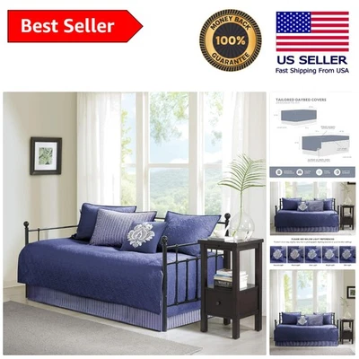 Juego de funda de sofá cama clásica reversible con almohada bordada - azul marino Foto 1 de 4