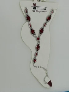 Christina Collection Toe-Ring Anklet Red Rhinestone Silver Tone - Picture 1 of 8