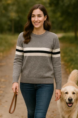 Suéter Pullover Usado en Excelente Condición Brandy Melville Para Mujer Gris Medio Blanco Rayas Mezcla Lana Foto 1 de 3