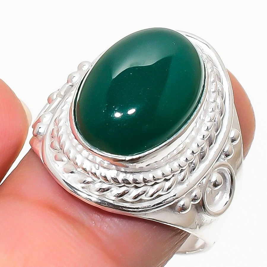 Anillo de plata esterlina 925 hecho a mano con piedras preciosas de ónix verde joyería de todos los tamaños para regalo Foto 1 de 1