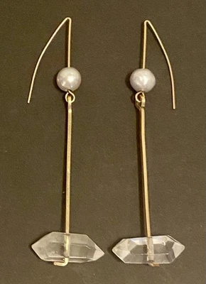 B Stellar Earrings Grey Freshwater Pearl/Faceted Quartz 14K Gold Filled $65 MSRP - Image 1 of 3
