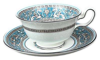 Taza y platillo Wedgwood turquesa florentina peonía de colección Inglaterra Foto 1 de 4
